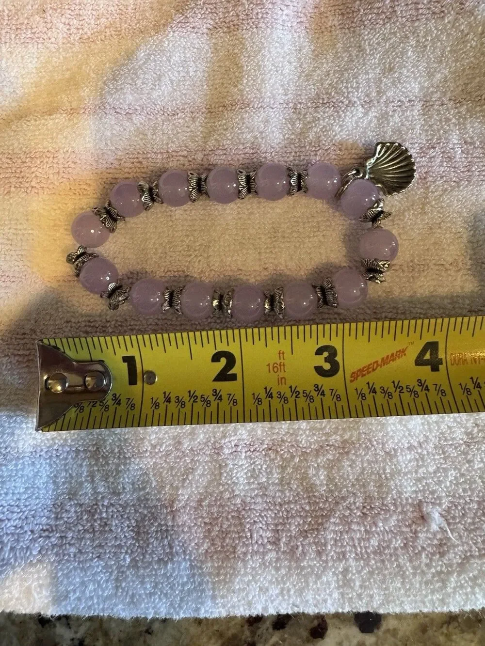 Lavender Bead‎ Stretch Bracelet Silver Butterfly Spacers Seashell Charm Boho